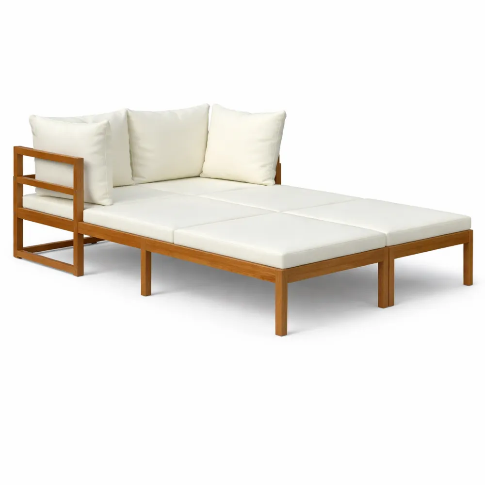 Set 2 Lettini Prendisole con Cuscini Crema in Legno di Acacia