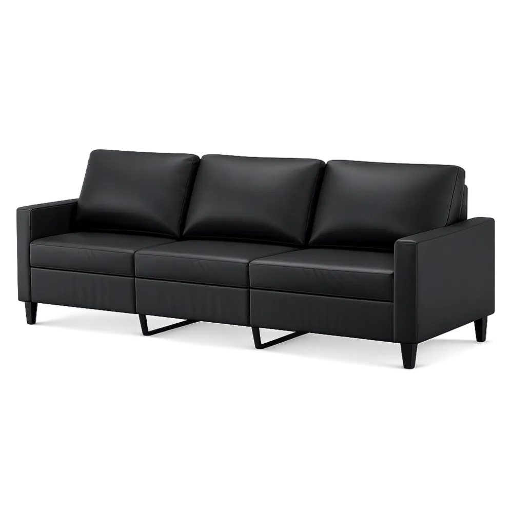 Divano a Tre Posti in Similpelle Nera 180 cm