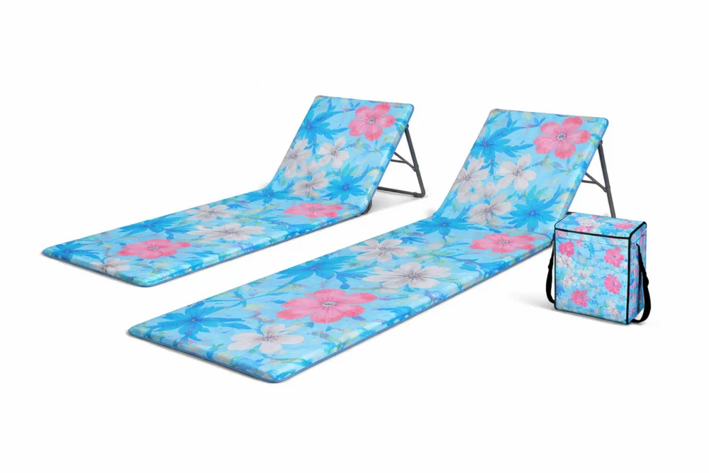 Set di 2 materassini pieghevoli con schienale regolabile e borsa, max 130 kg