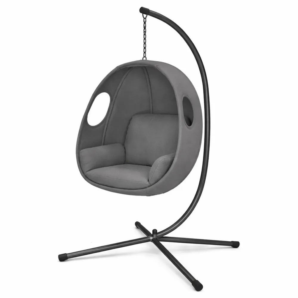 Poltrona a Dondolo da Giardino con Cuscino Imbottito, Struttura in Acciaio e Base Antiscivolo