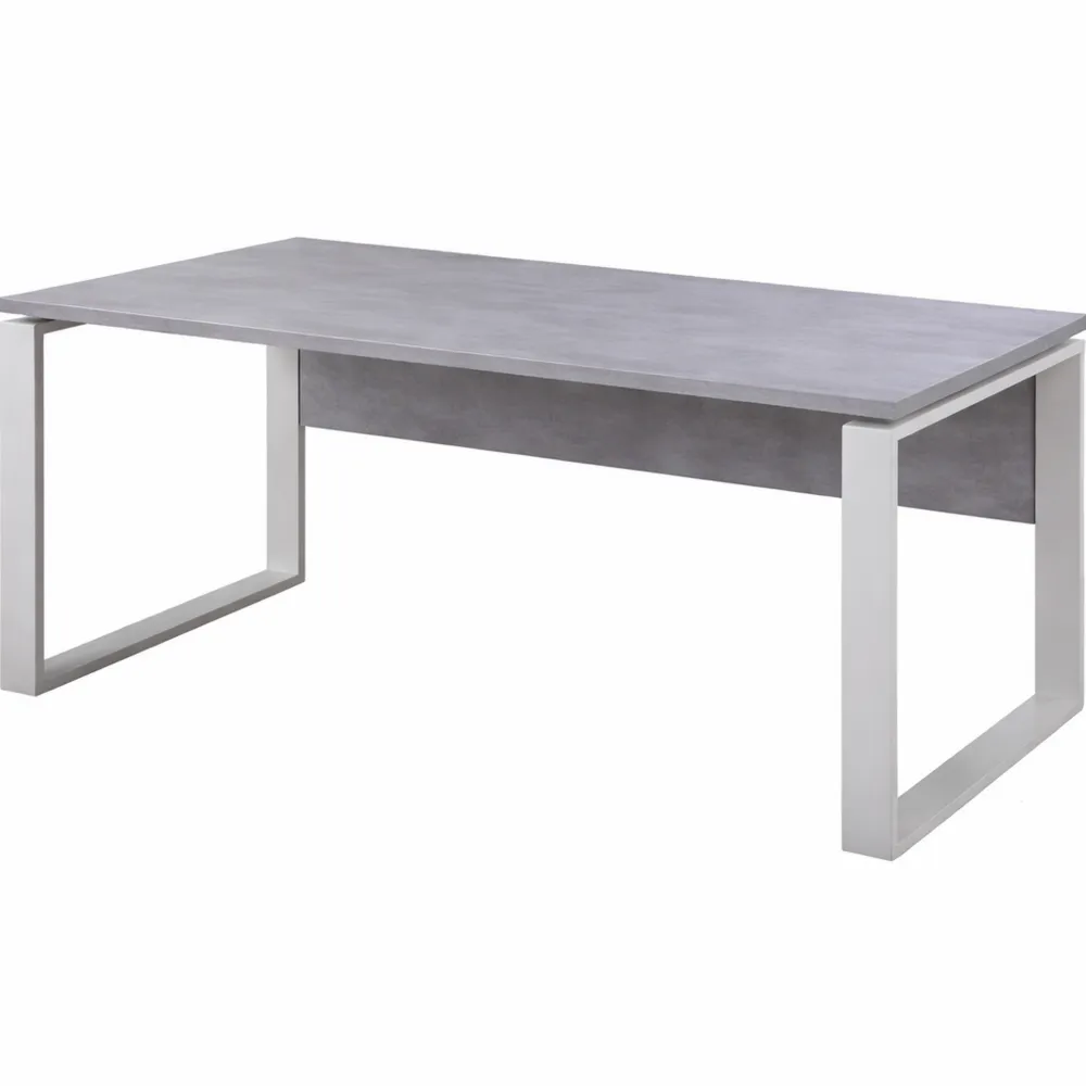 Scrivania Moderna con Gambe in Metallo, 170x74,5x80 cm, Grigio Cemento e Bianco, per Ufficio e Studio