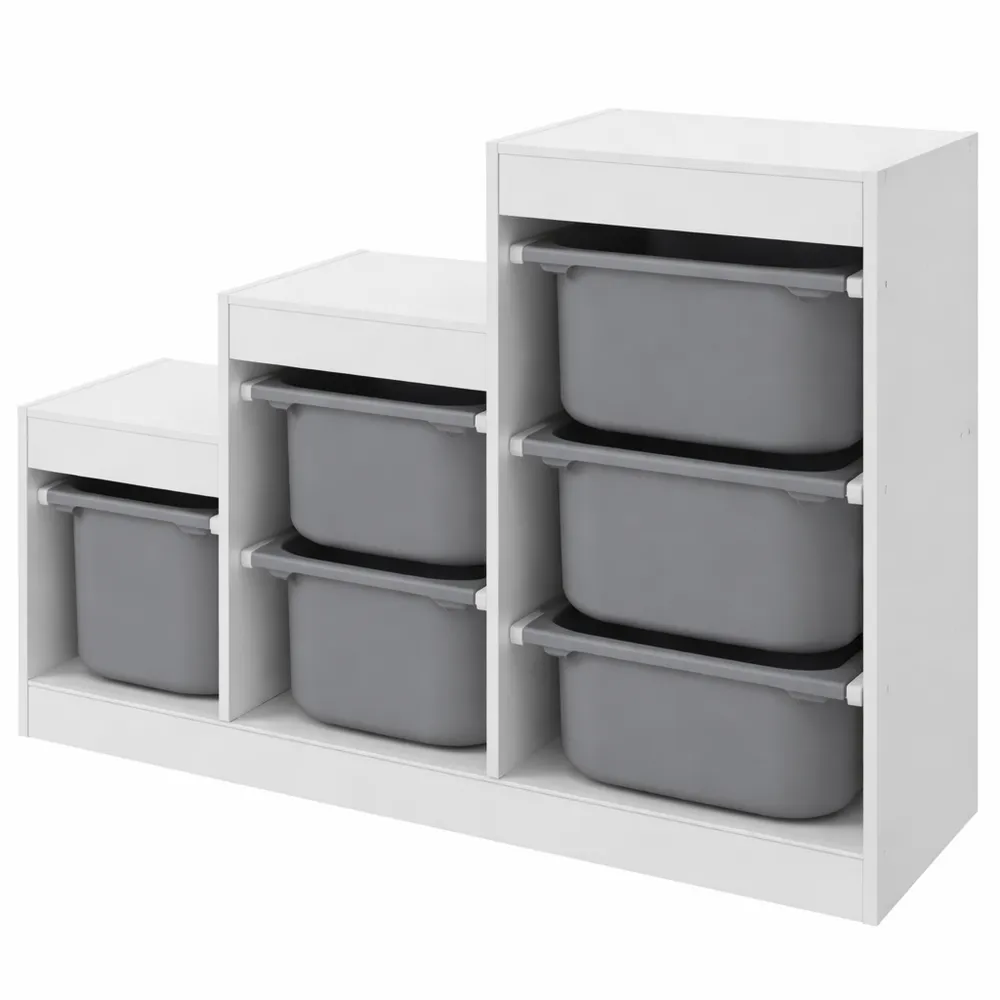 Scaffale Portagiochi Multilivello con 6 Contenitori per Cameretta Bambini