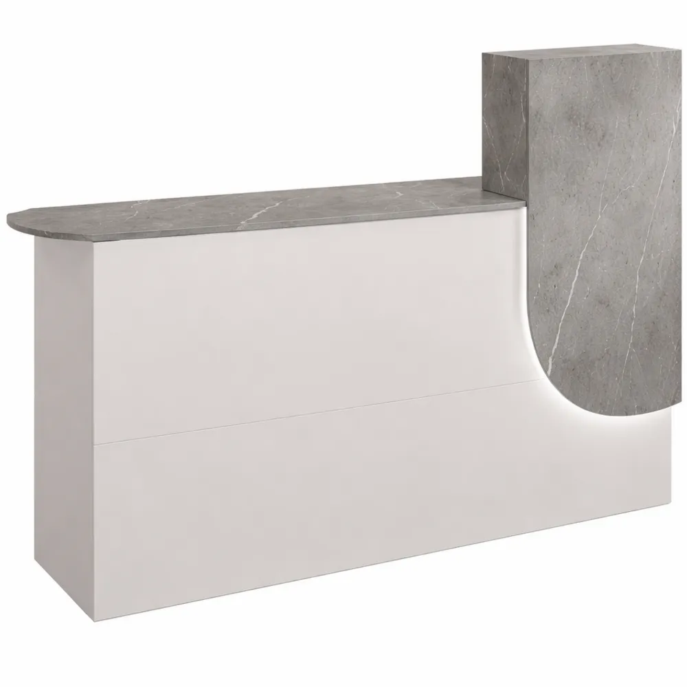 Banco reception moderno con cassetti sicuri e mensole, stazione di pagamento elegante per negozi, bar e hotel, 120 cm, grigio