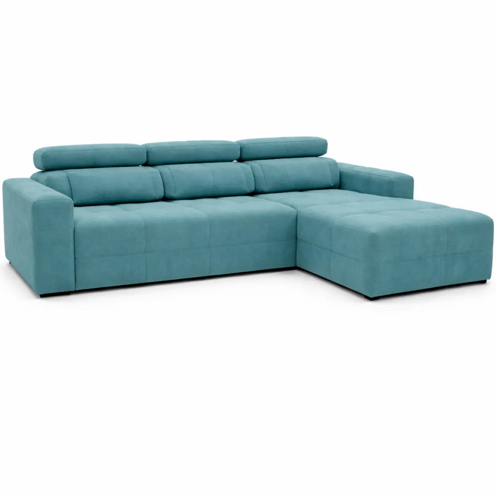 Divano angolare a L con schienale regolabile, 285 x 175 cm, turchese