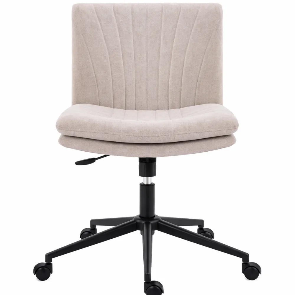 Sedia da Ufficio Regolabile e Girevole in Tessuto Beige