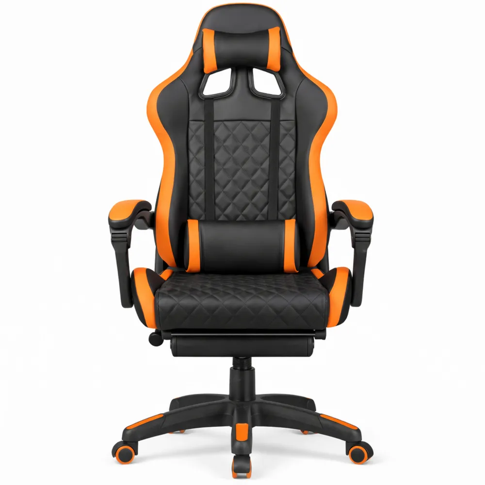 Sedia Gaming Ergonomica con Ruote Girevoli e Altezza Regolabile, Colore Arancione con Poggiapiedi