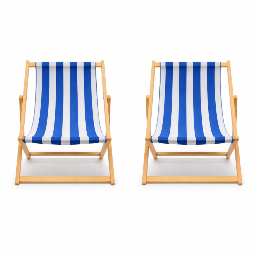 Coppia di Sedie a Sdraio in Legno per Esterni, Spiaggia e Giardino