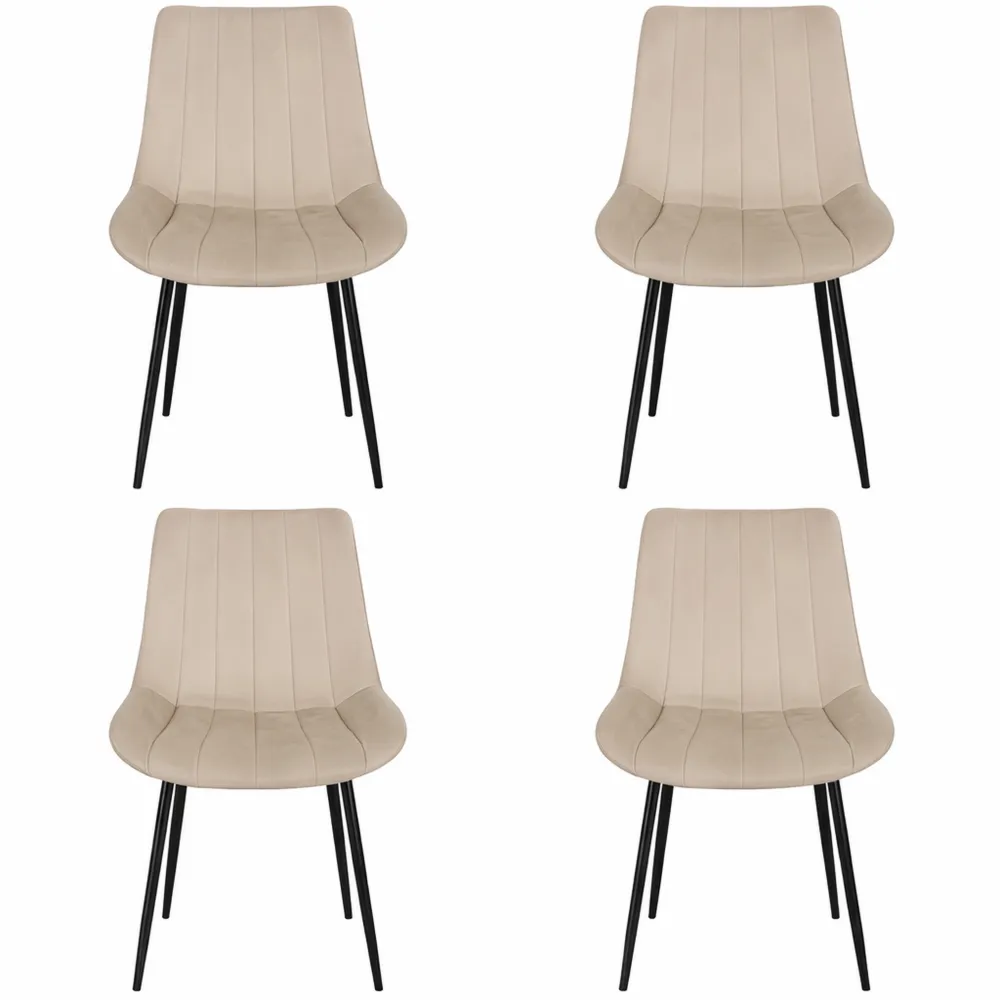 Set di 4 sedie moderne in velluto con gambe in acciaio nero, per soggiorno e sala da pranzo, 53x86x44 cm, beige