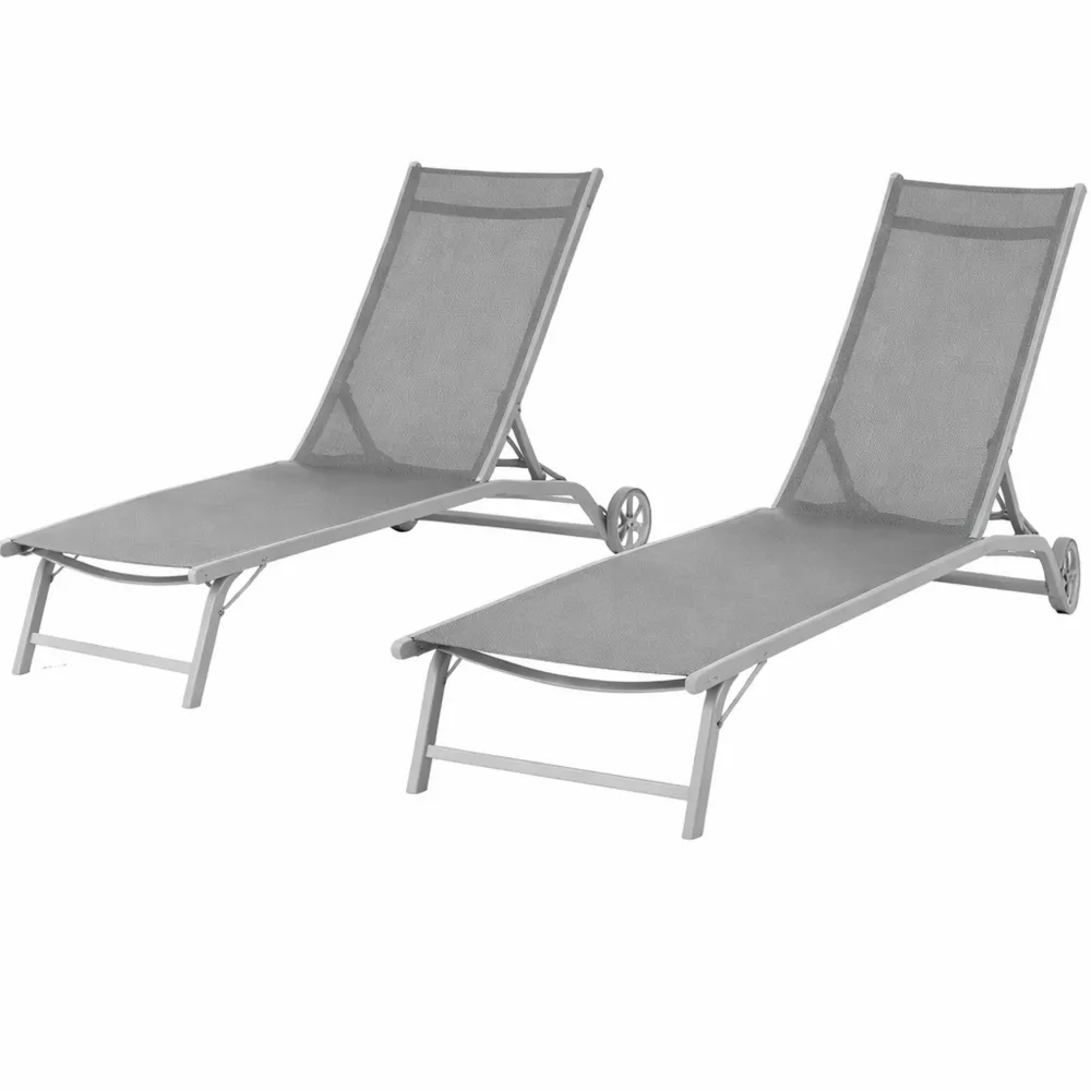 Coppia di Lettini Prendisole con Schienale Regolabile e Ruote