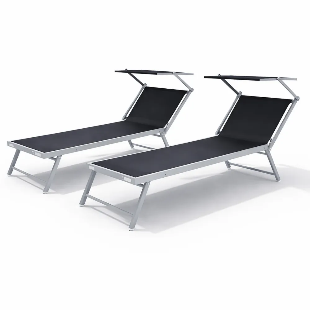 Set di Lettini Pieghevoli da Esterno in Alluminio con Tettuccio Regolabile