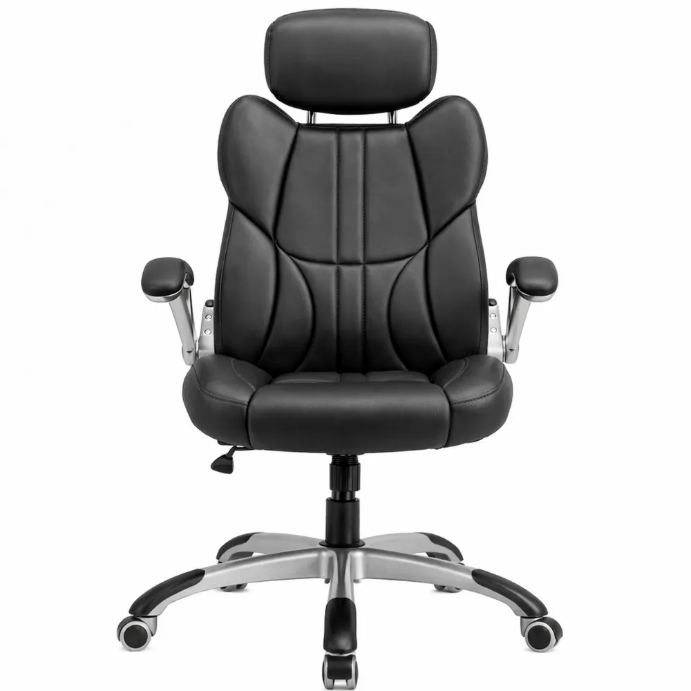Sedia da Ufficio Ergonomica con Braccioli Pieghevoli e Base in Nylon, Carico 150 kg, Nero