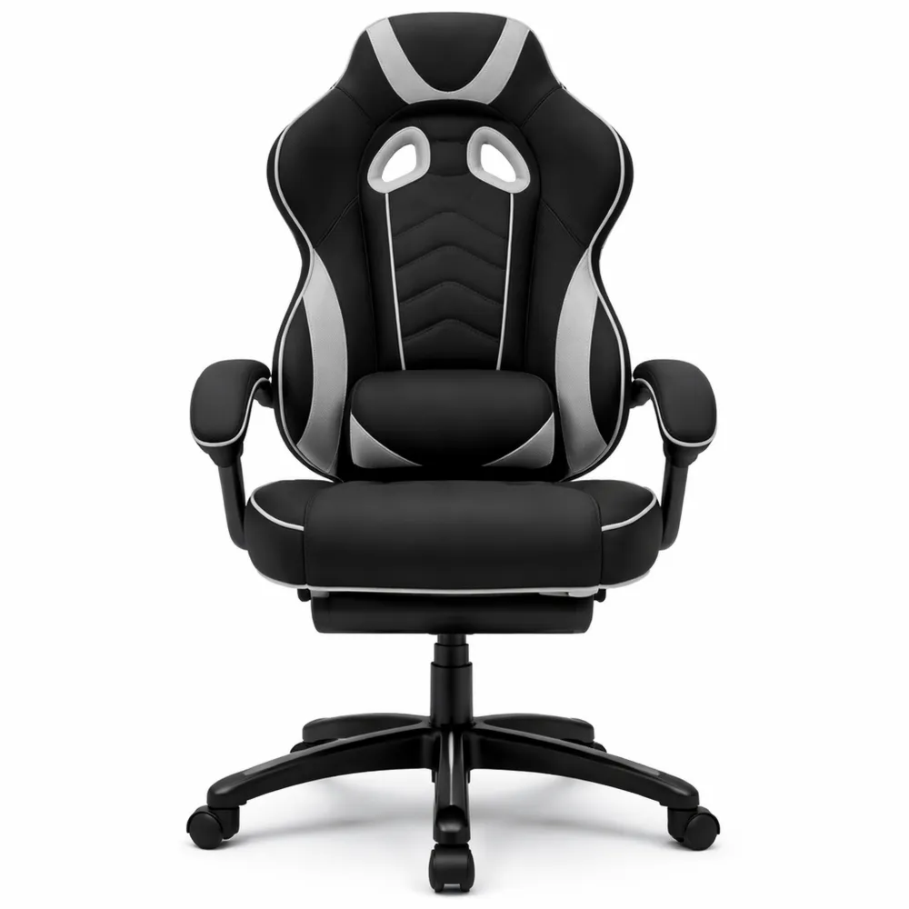 Sedia da Gaming Ergonomica con Poggiapiedi, Tessuto Traspirante, Nero e Grigio