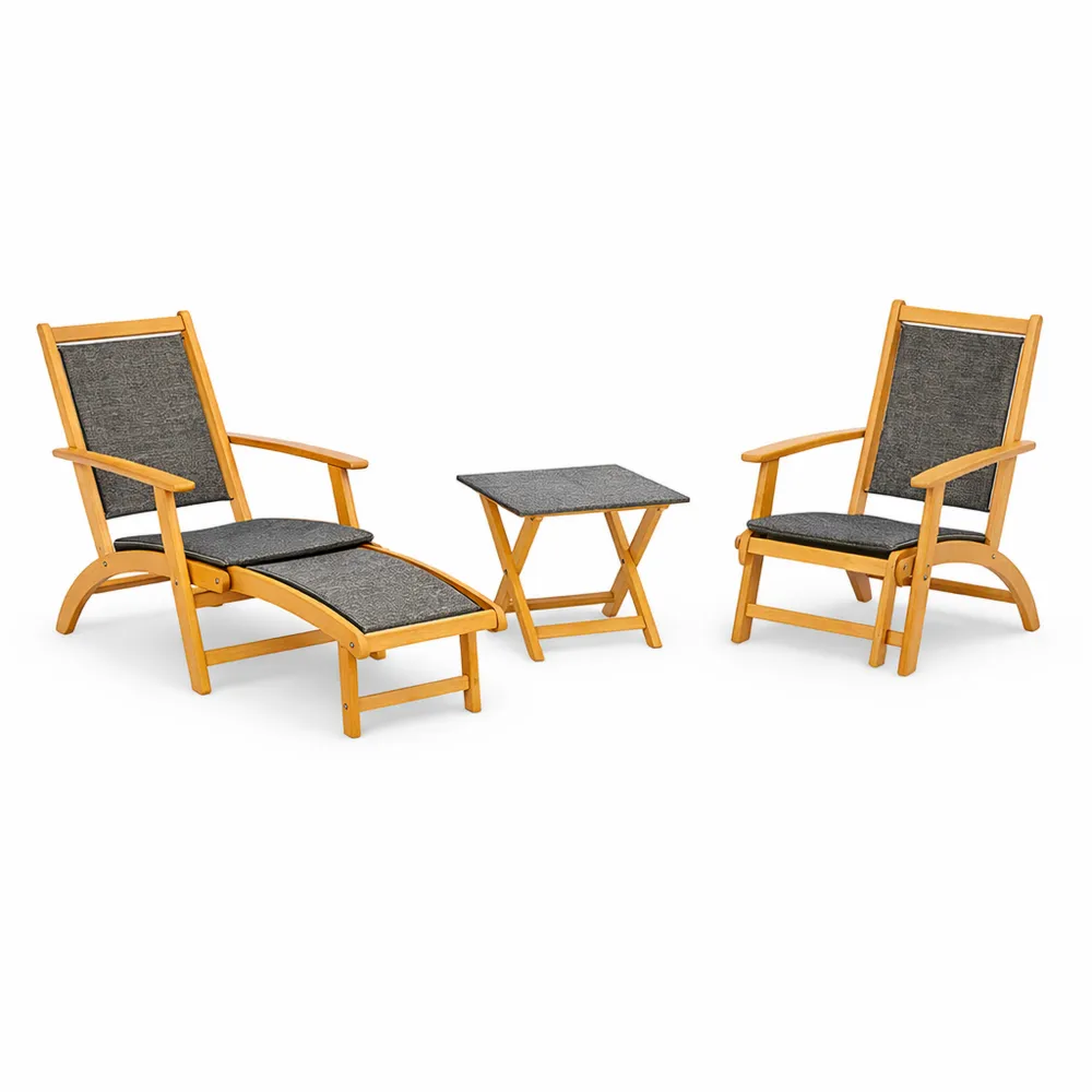 Set 2 Sedie Pieghevoli in Rattan con Tavolino per Esterni