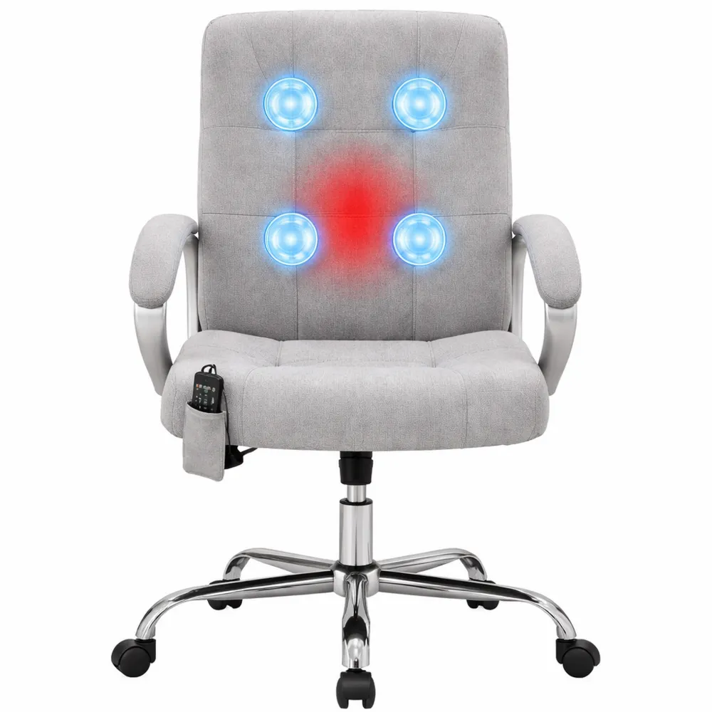 Sedia da Ufficio Massaggiante con Funzione Dondolo e Altezza Regolabile, Grigio