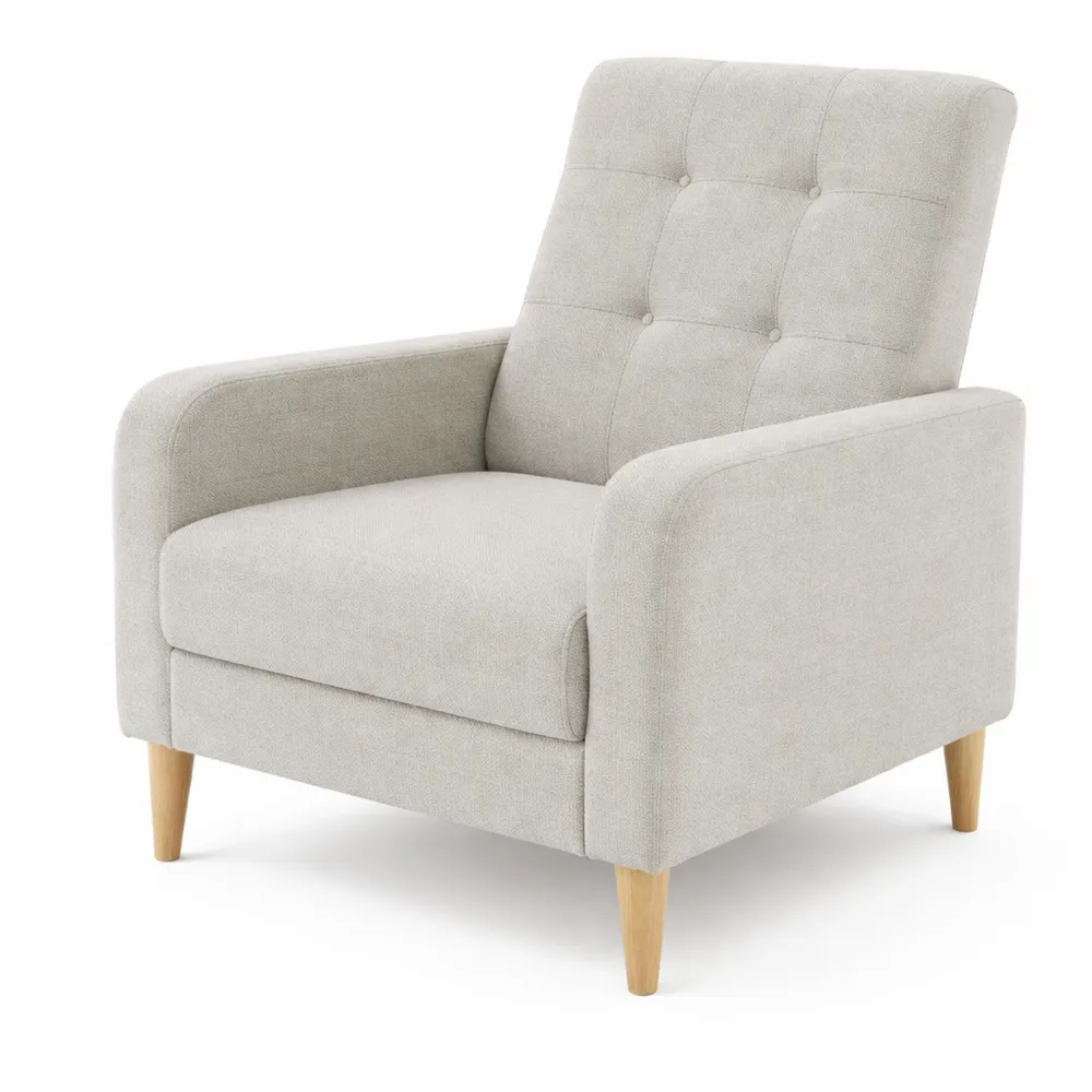 Poltrona Relax con Schienale Alto e Rivestimento in Lino, Seduta Imbottita, Piedi in Legno Massello, Grigio Chiaro-Trivensar