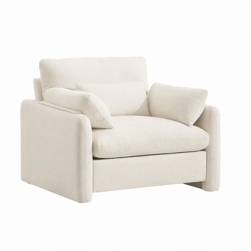 Poltrona Imbottita Relax con Braccioli Rimovibili e Cuscino, Beige-Trivensar