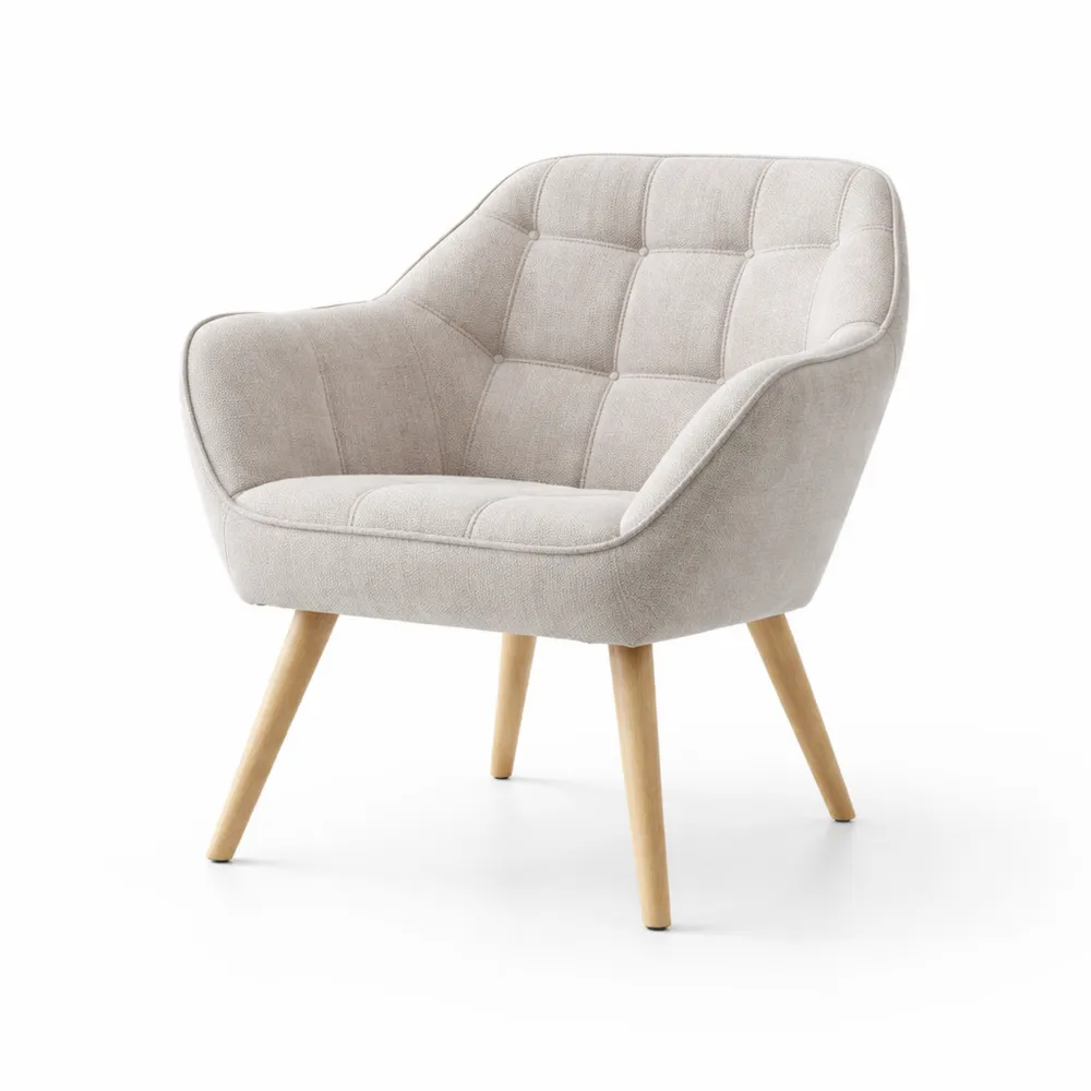 Poltrona Imbottita in Lino con Braccioli per Salotto e Camera da Letto, Beige-Trivensar