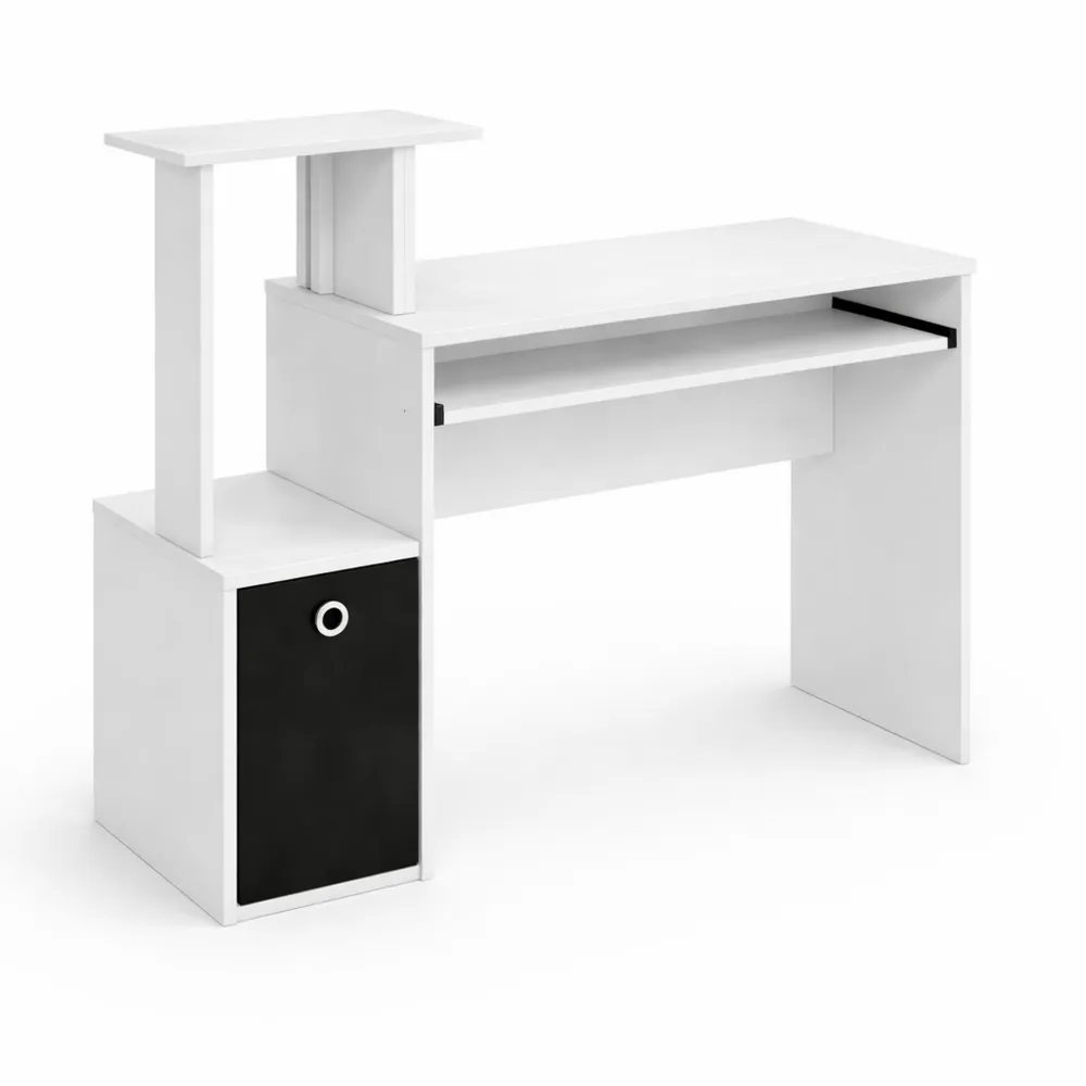 Scrivania Multiuso per Computer con Ripiano, Bianco e Nero, Compatta-Trivensar