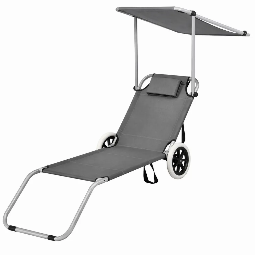 Lettino Pieghevole da Giardino con Tettuccio e Ruote - Antracite-Trivensar