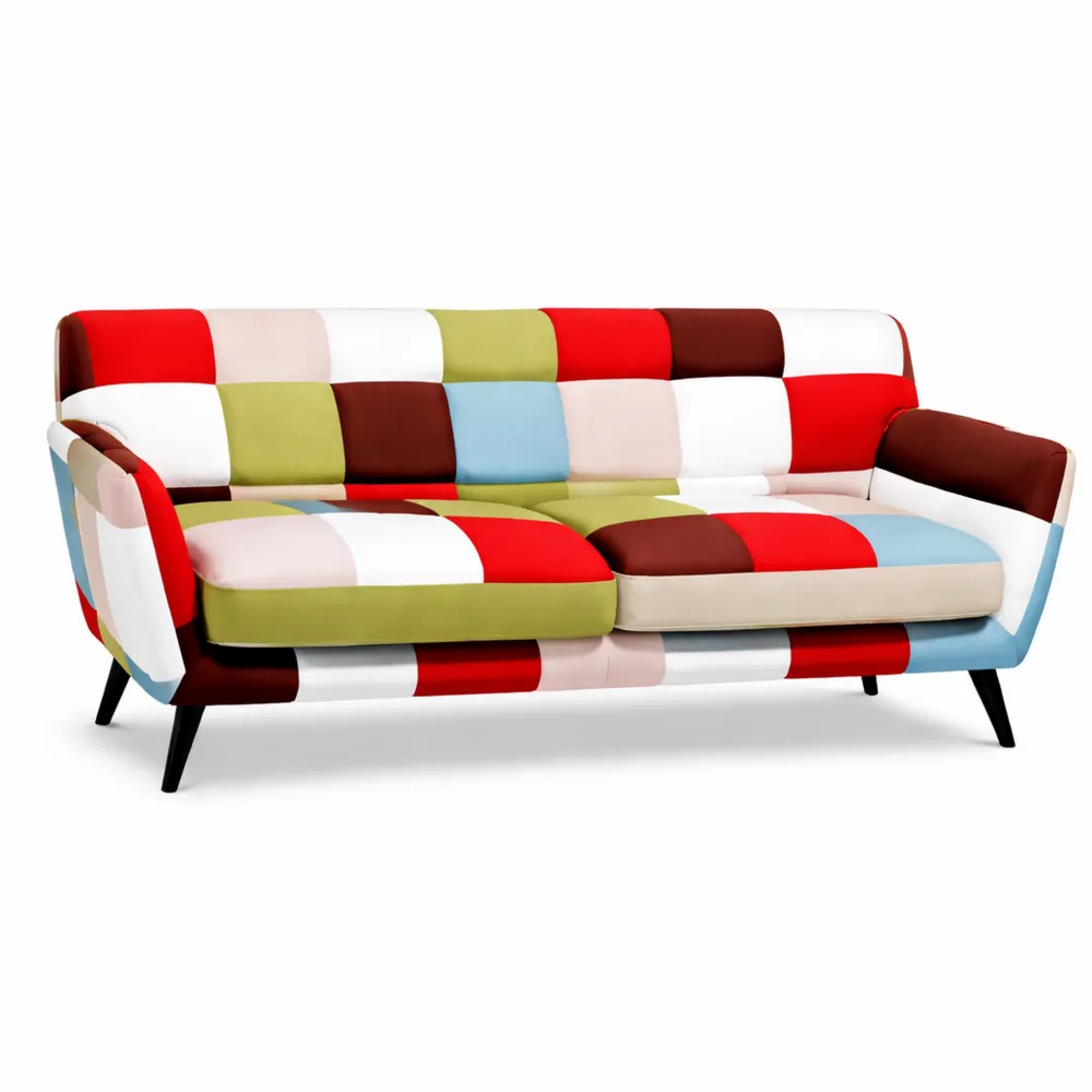 Divano imbottito 3 posti in tessuto patchwork con braccioli-Trivensar