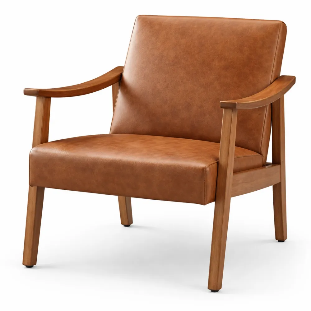 Poltrona Lounge in Ecopelle Imbottita con Schienale Ergonomico per Salotto e Ufficio Marrone Chiaro-Trivensar