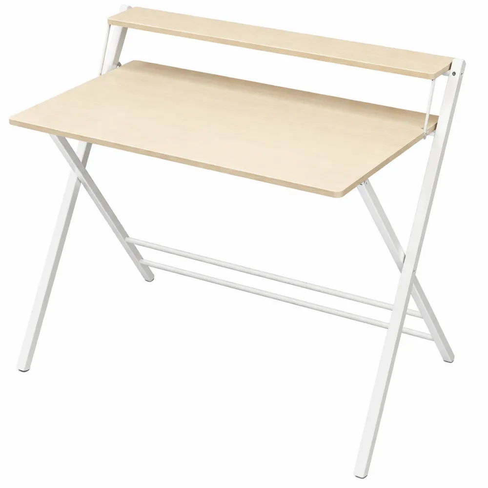 Scrivania Pieghevole a 2 Livelli in Legno con Ripiano per Monitor-Trivensar