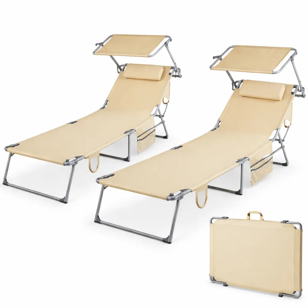 Set di 2 sdraio pieghevoli 4 posizioni con cuscino idrorepellente-Trivensar