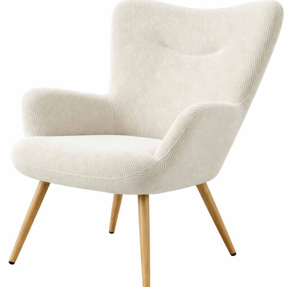 Poltrona Imbottita in Velluto a Coste con Schienale e Braccioli per Salotto o Camera Beige-Trivensar