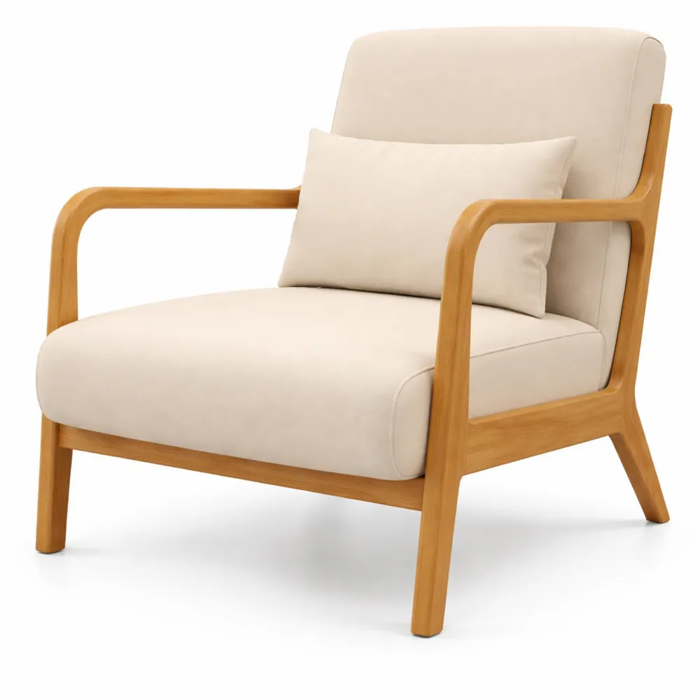 Poltrona in Legno di Caucciù con Cuscino Sfoderabile e Schienale-Trivensar