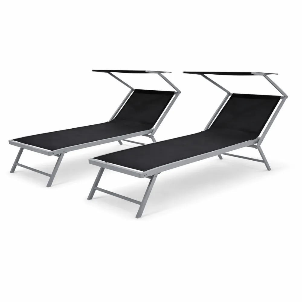 Lettino Prendisole Pieghevole in Alluminio con Tettuccio Parasole-Trivensar