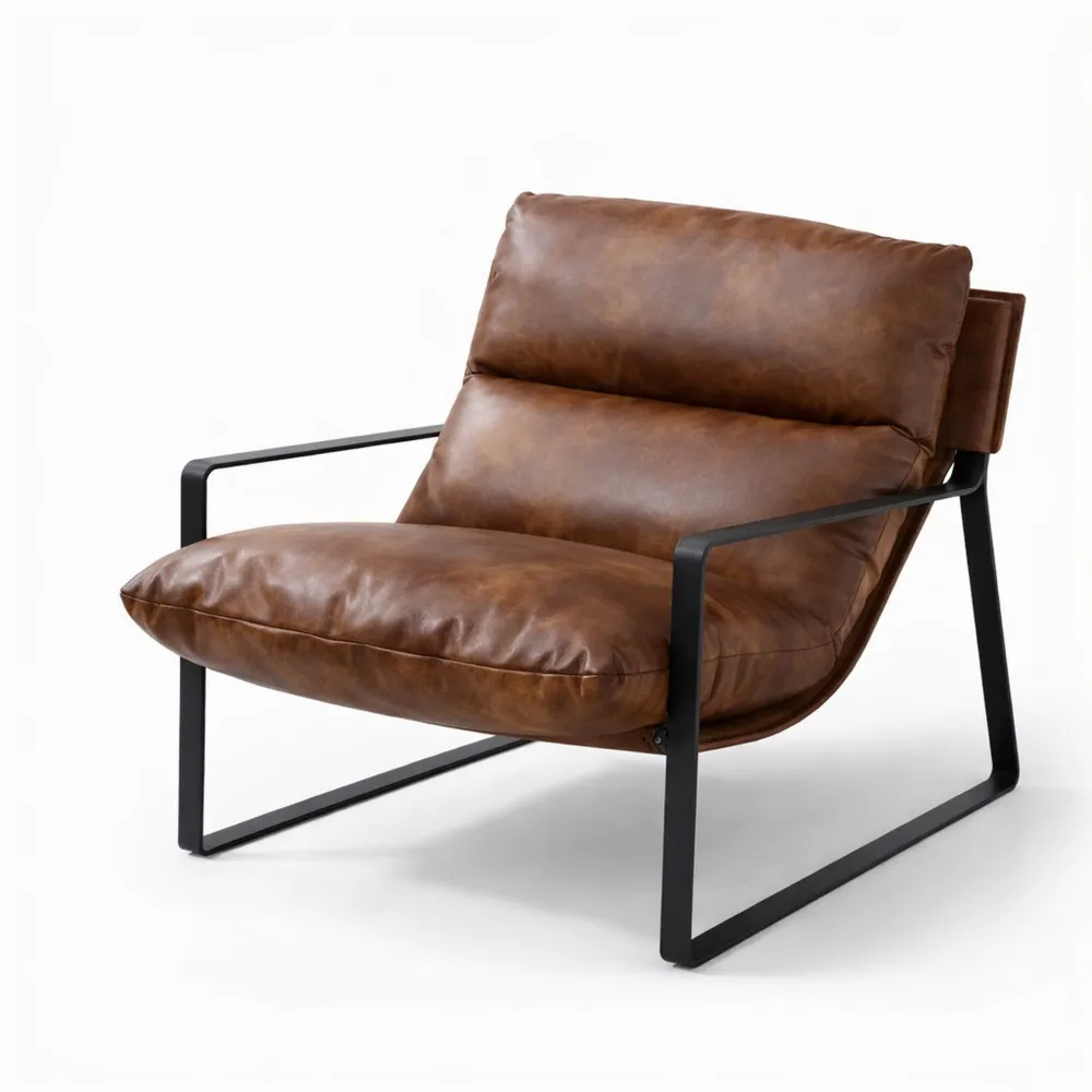Sedia Imbottita in Ecopelle con Braccioli, Struttura in Metallo, Marrone-Trivensar