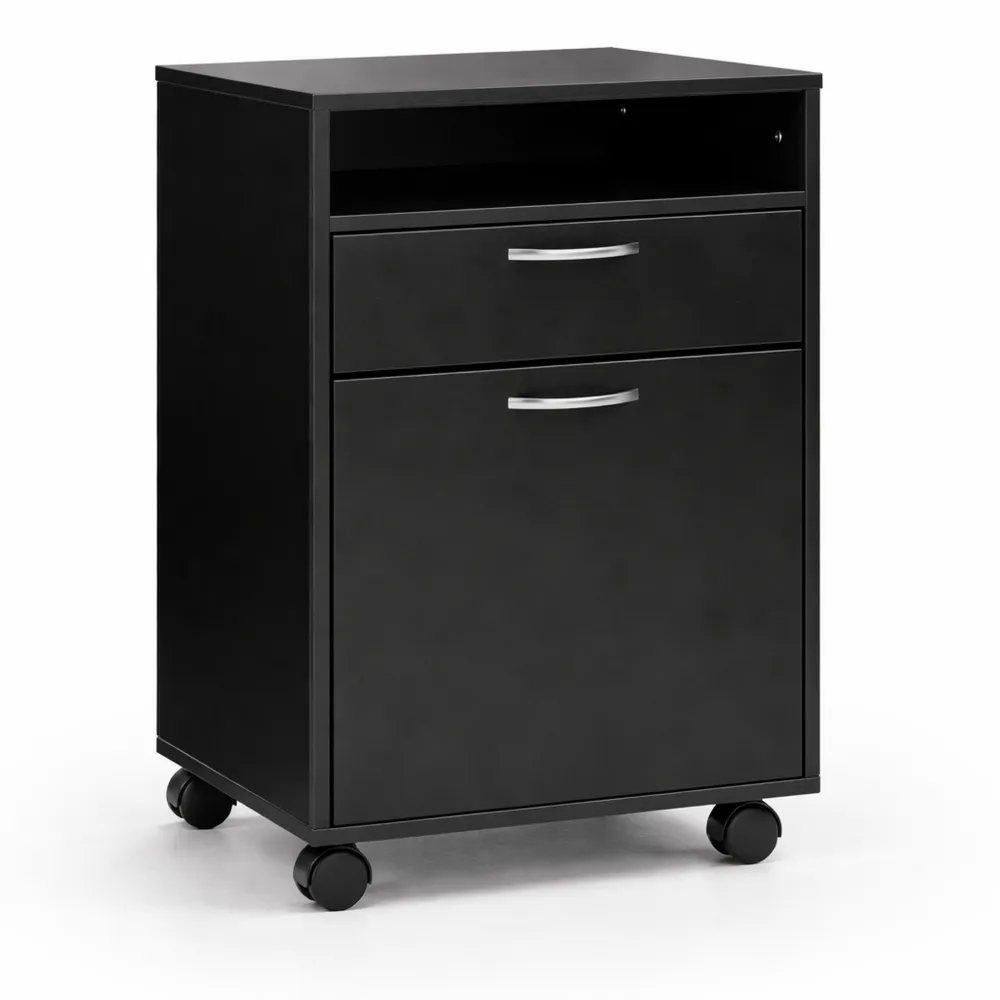 Schedario Ufficio con Cassetto e Ruote Frenanti, Cassettiera Verticale Multiformato, 40x35x60 cm, Nero-Trivensar