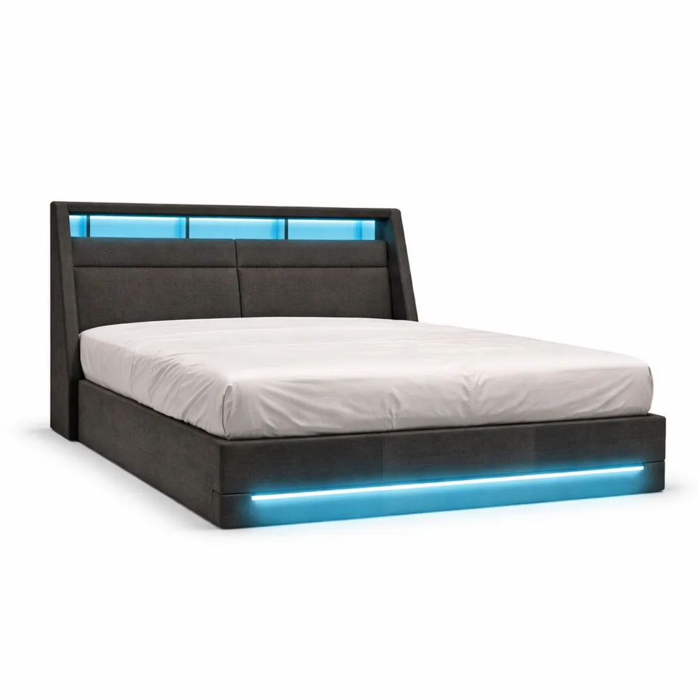 Letto Matrimoniale Imbottito con LED e Contenitore 140x190-Novarvexil