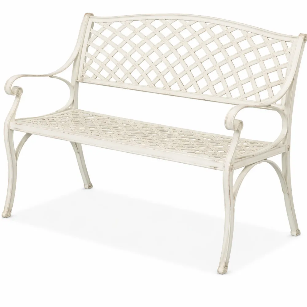 Panca da giardino a 2 posti in alluminio bianco, design vintage-Novarvexil