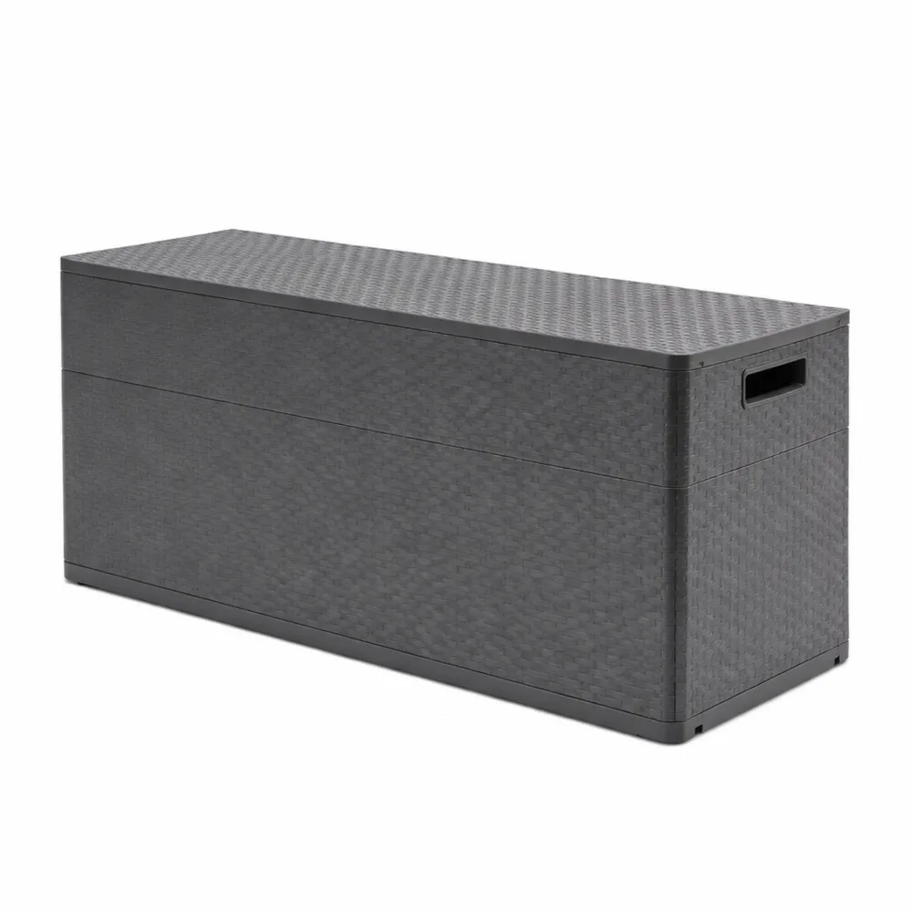 Baule in plastica 420L effetto rattan resistente ai raggi UV, antracite, con foro per lucchetto, per interni ed esterni-Novarvexil