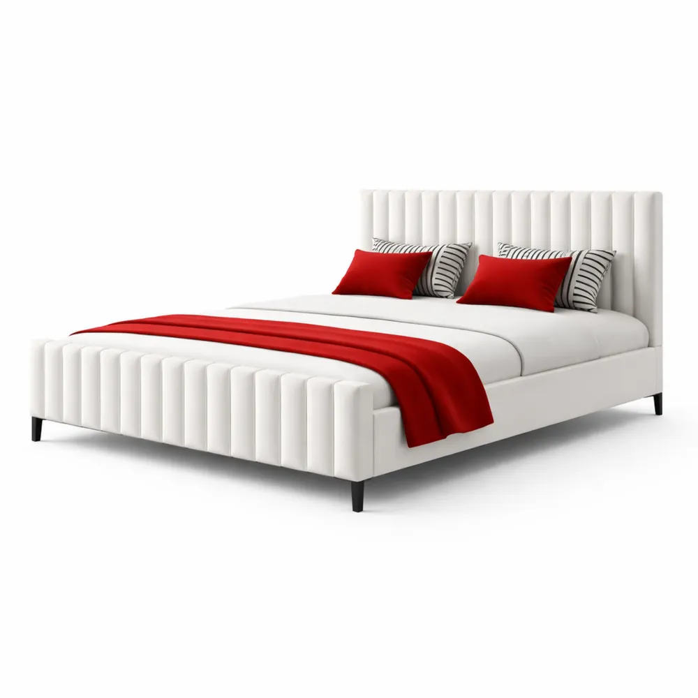 Letto matrimoniale imbottito con rete a doghe regolabili e testiera-Novarvexil