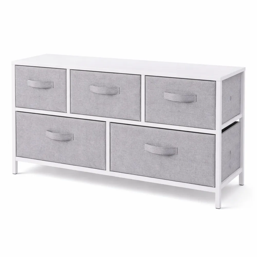 Cassettiera in Tessuto con 5 Cassetti, Extra Grande Bianco-Novarvexil