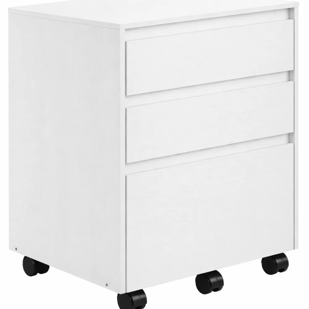 Cassettiera a 3 cassetti con ruote per ufficio e studio, bianco e nero, 40x40x71.5cm-Novarvexil