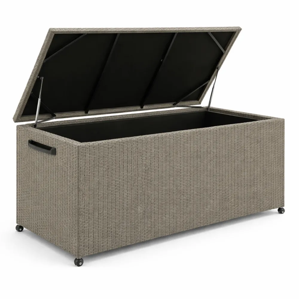 Baule da Esterno in Rattan con Ruote e Maniglia, Contenitore Impermeabile-Novarvexil