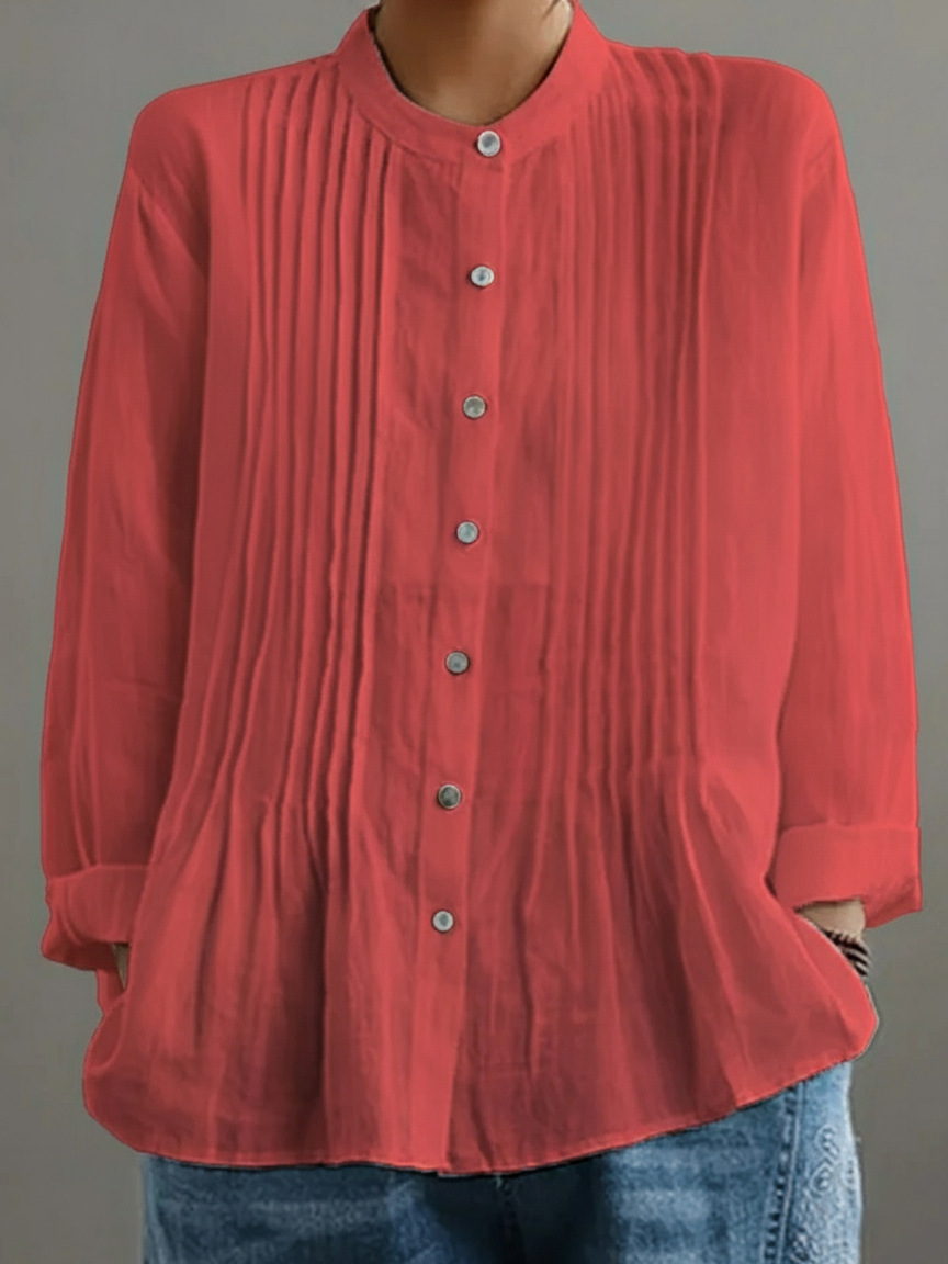 Women's Casual Cotton And Linen Pleated Shirt