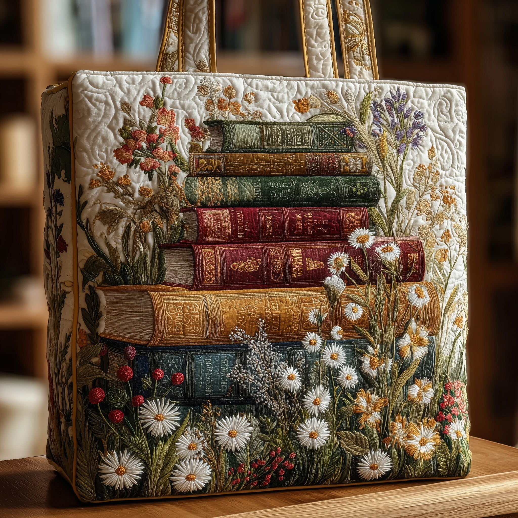 Vintage-Inspired Bookworm Quilted Tote Bag GFTONL5215