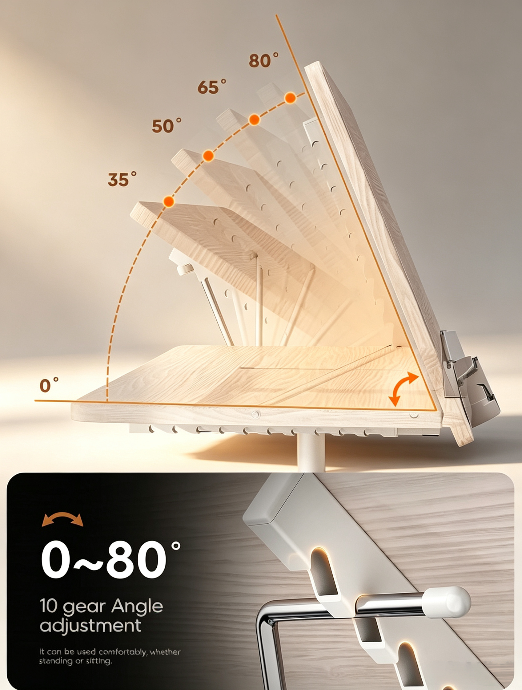Adjustable Book Stand with Floor & Desktop Modes, Height Adjustment & Multi-Purpose Reading Support