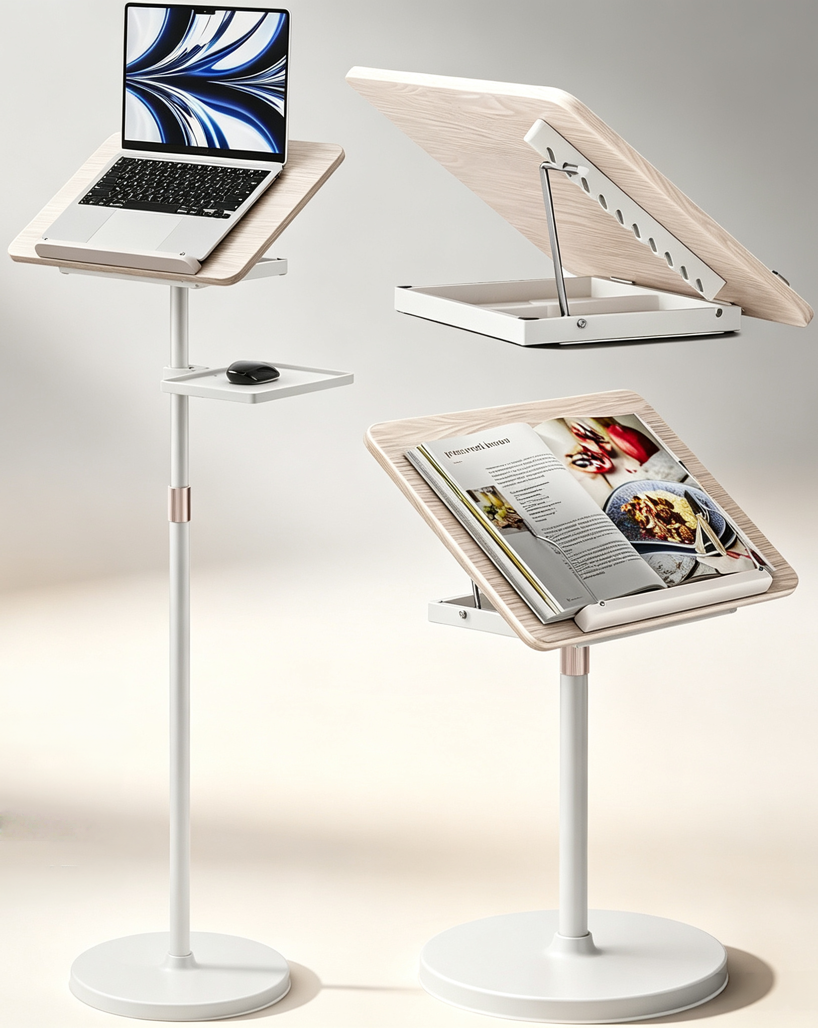 Adjustable Book Stand with Floor & Desktop Modes, Height Adjustment & Multi-Purpose Reading Support