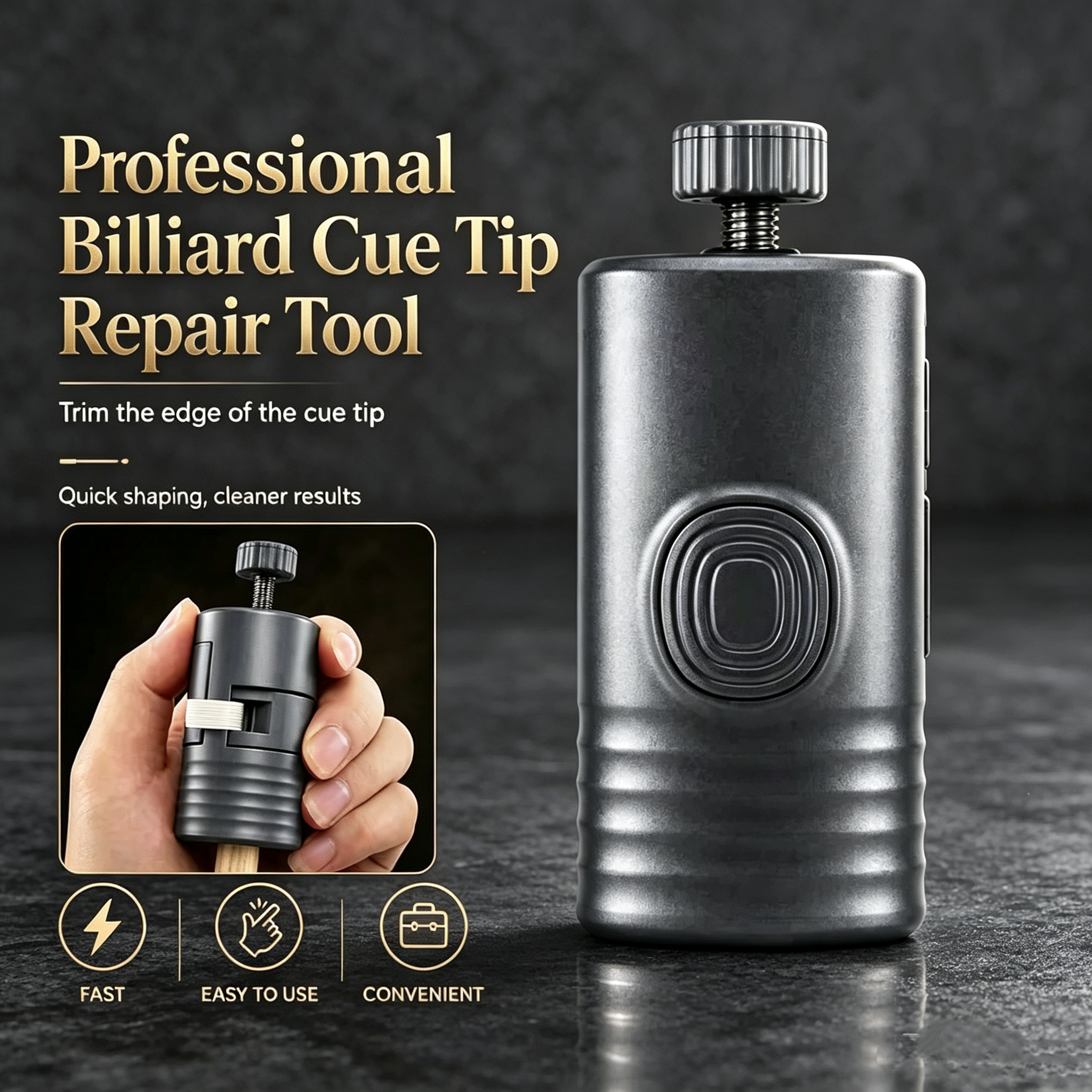 Three-piece professional billiard cue head repair tool set