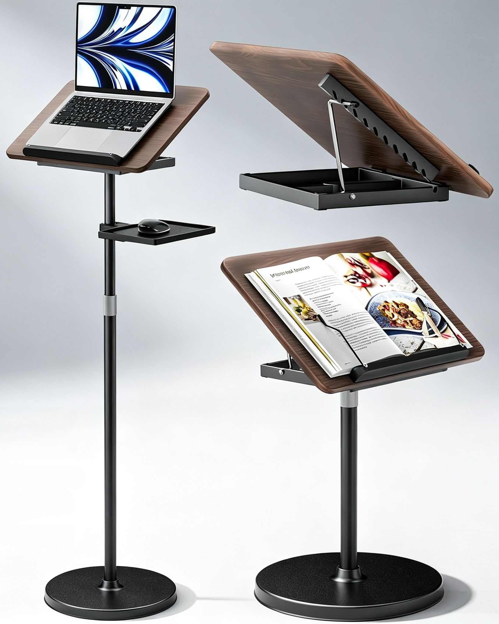 Adjustable Book Stand with Floor & Desktop Modes, Height Adjustment & Multi-Purpose Reading Support