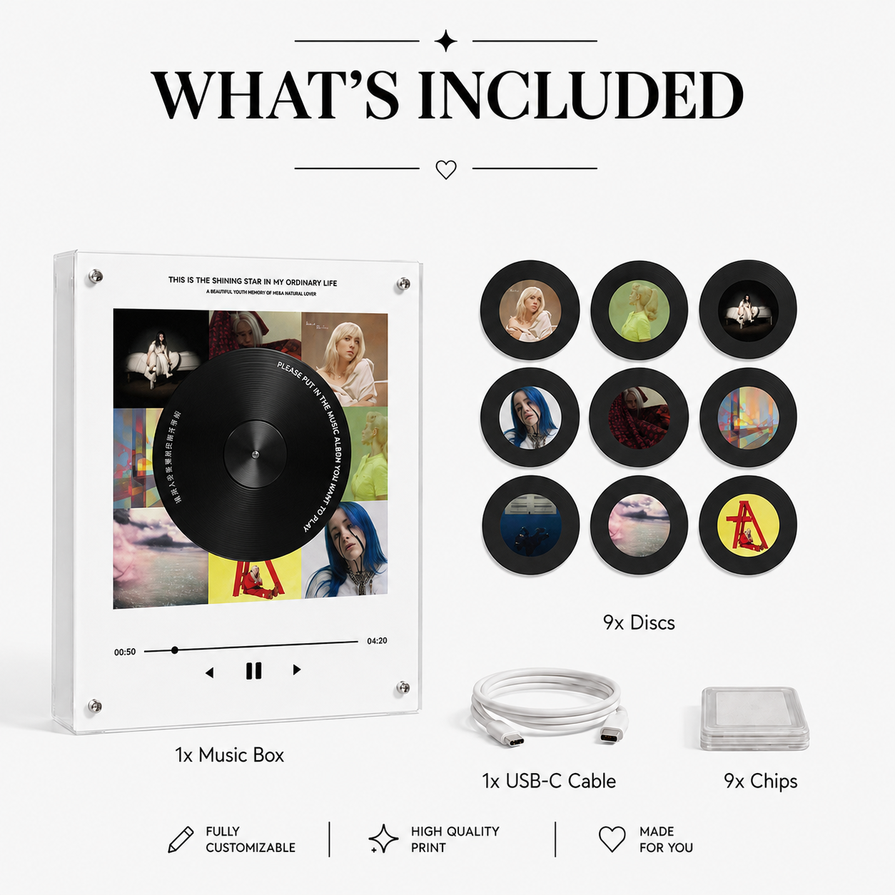 Personalized Vinyl-Style Music Player | 9 Customizable NFC Discs with USB Import