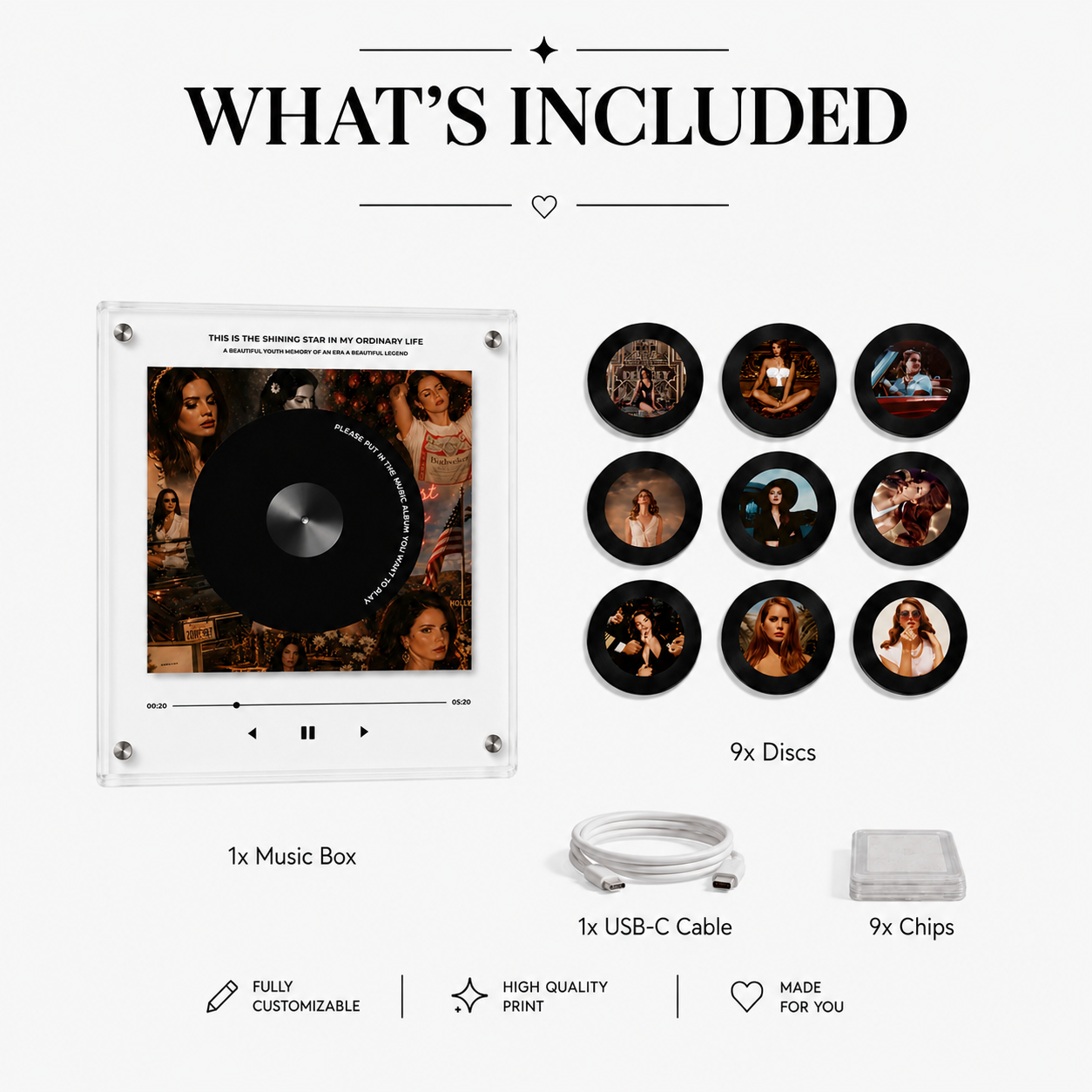 Personalized Vinyl-Style Music Player | 9 Customizable NFC Discs with USB Import