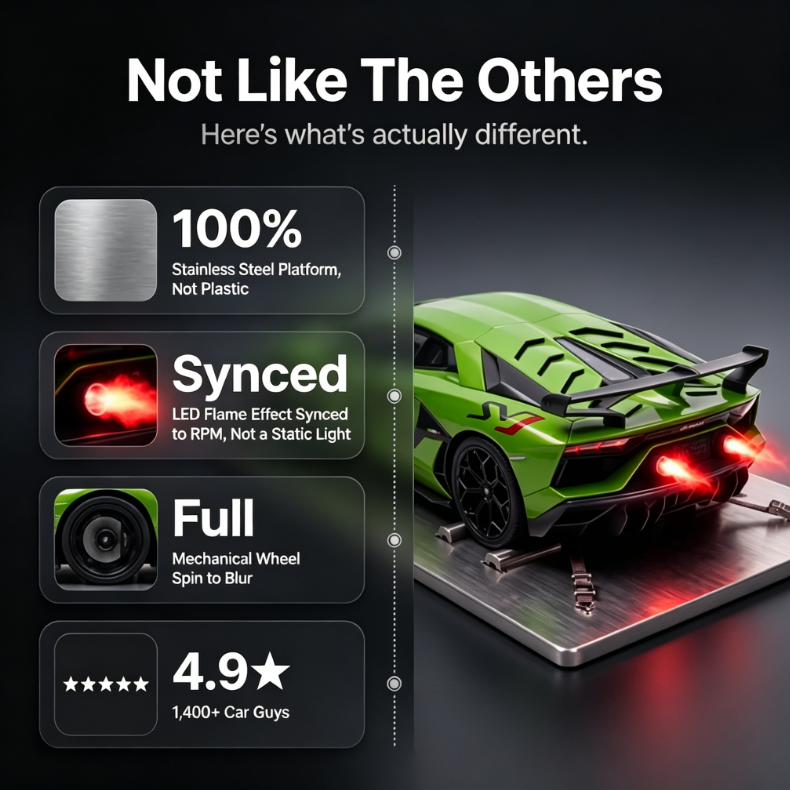 Supercar Engine-Sound Alarm Clock | 1:24 Scale Model with Spinning Wheels & LED Exhaust Flame