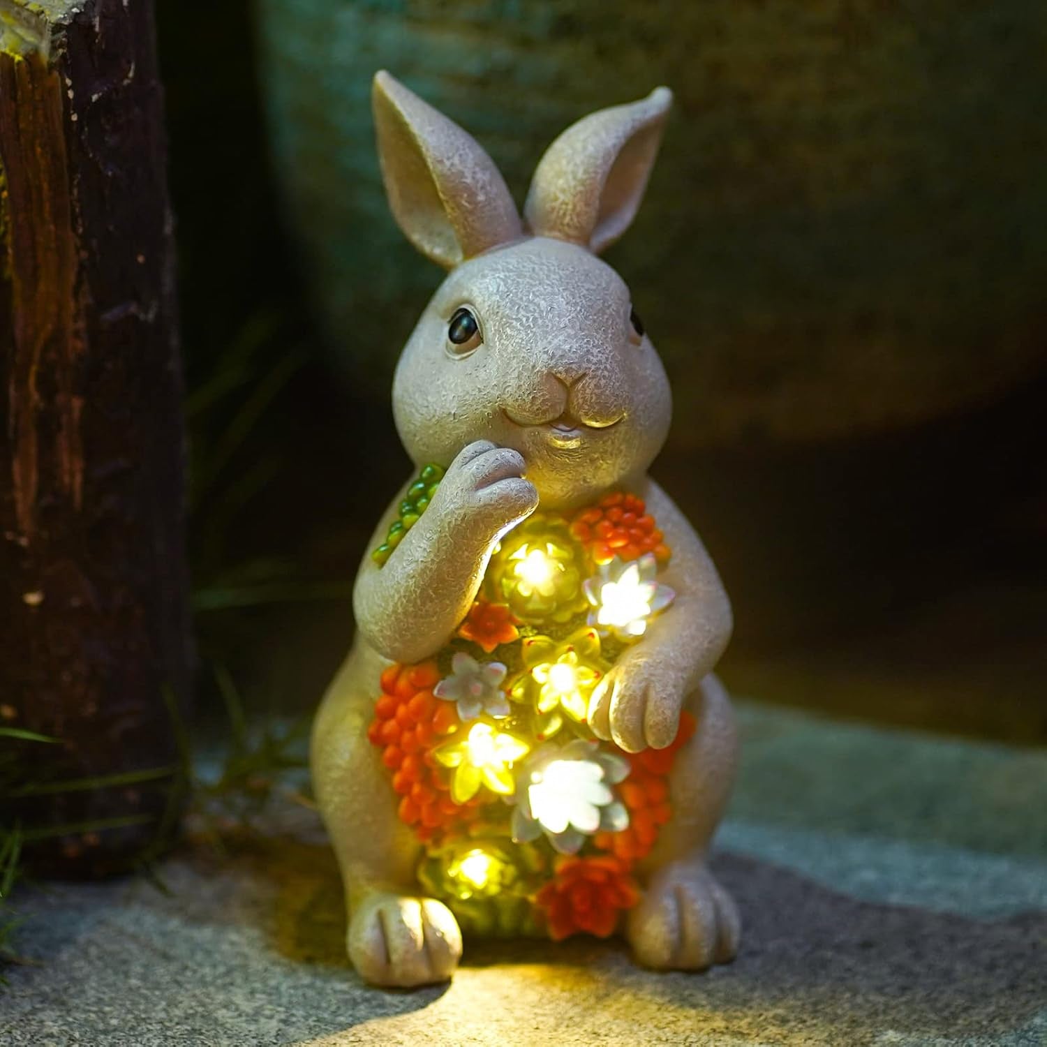 Solar-Powered Outdoor Garden Statue with Succulents and 7 LED Lights