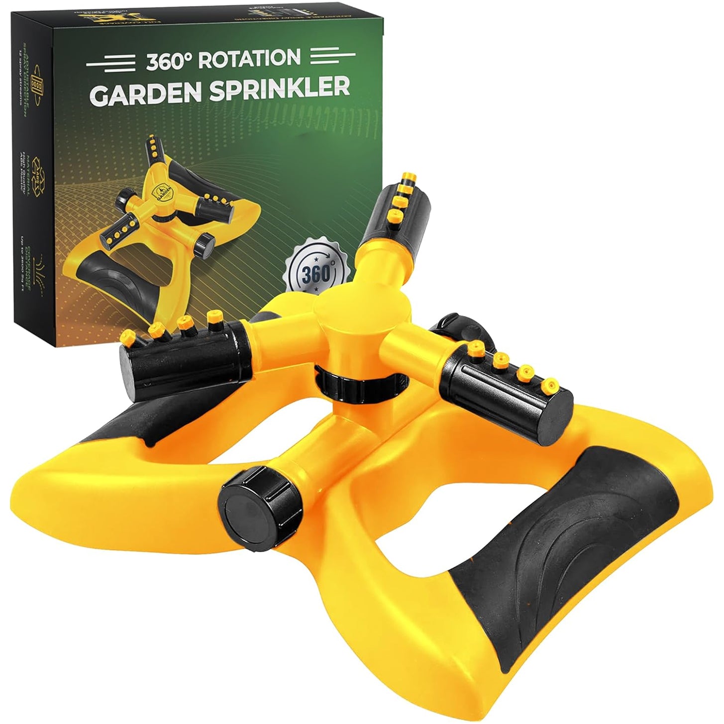 Rotating garden sprinkler with adjustable arm